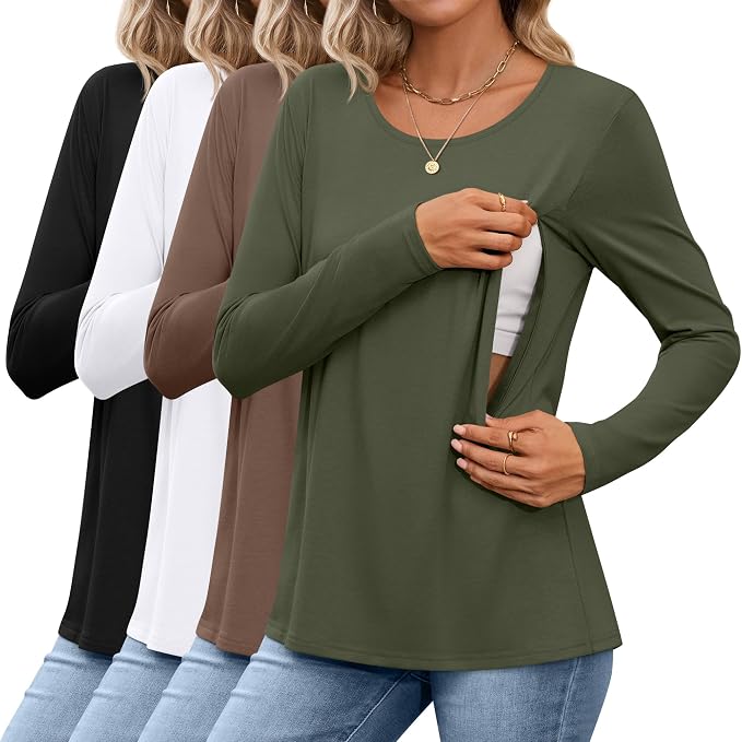4 Pack Women's Cotton Nursing Tops, Breastfeeding Maternity by Oakgarden