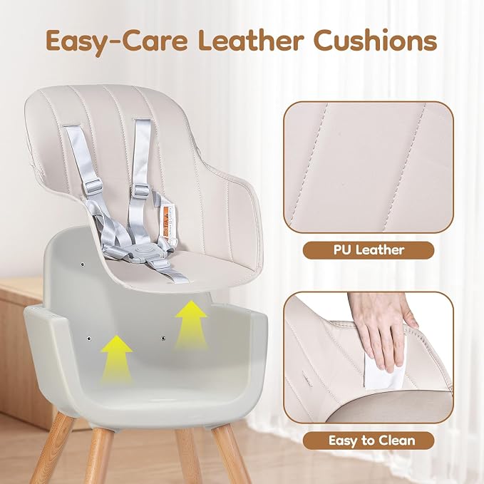 High Chairs for Babies and Toddlers, 3 in 1 Convertible Wooden highchair - Image 6