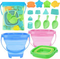 Collapsible Beach Toys for Kids, 3 Pack Foldable Sand Buckets and Shovels Set by RACPNEL