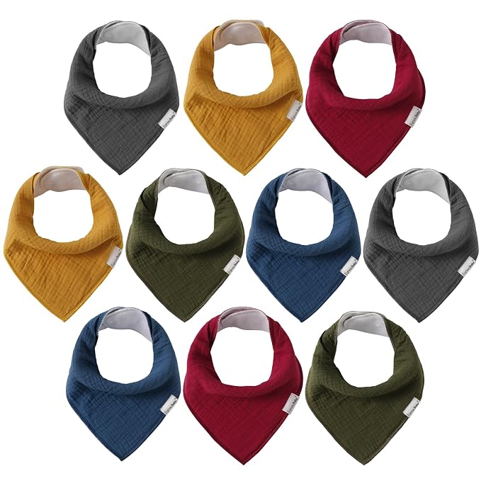 Muslin Baby Bibs for Boys Girls, 10 Pack Super Absorbent Baby Bandana Drool by EgmaoBaby