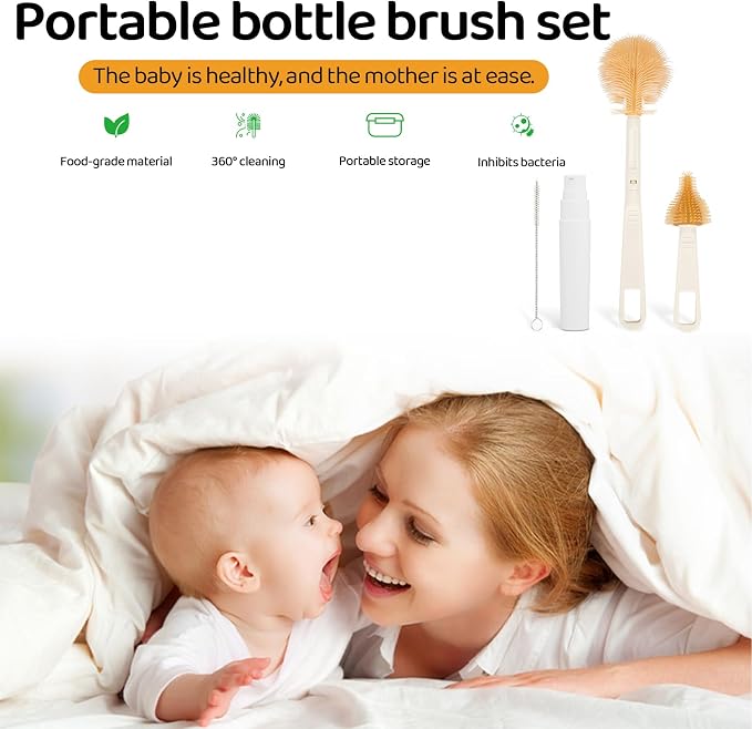 HOEREV Portable Baby Silicone Bottle Brush Set Include Pacifier Brush, Straw - Image 7