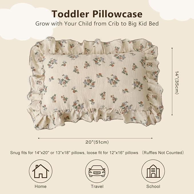 BuLuTu 2 Layers Muslin Toddler Pillowcases Fits - Image 2