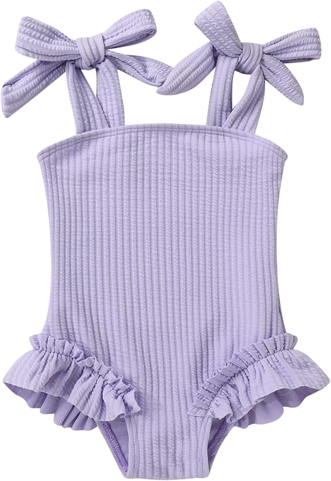 Happy Town Toddler Swimsuit Girl Solid Color Stripe One-Piece Baby Bathing Suits by HappyTown