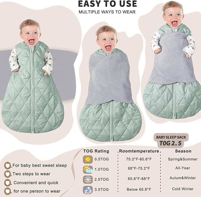Newborn Sleep Sack Baby Swaddle, 3-Way Adjustable Wearable Blanket, Swaddling - Image 3