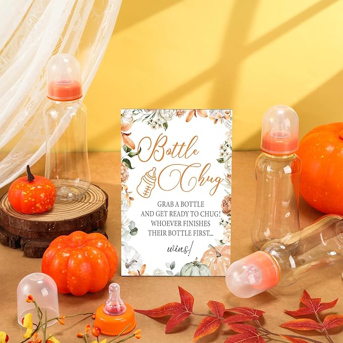 TrelaCo Little Pumpkin Cool Baby Shower Games Wooden Bottle Chug Sign Rustic - Image 6