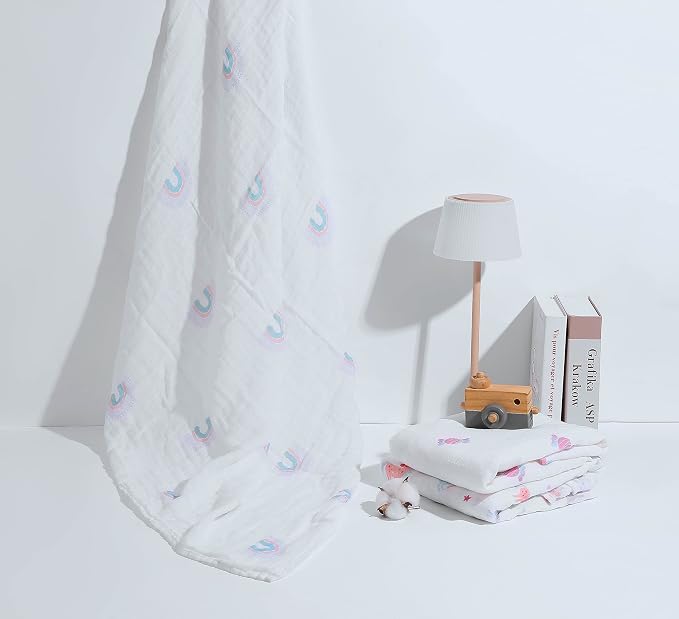 Muslin Baby Quilt 100% Cotton Newborn Blanket 47" X 47" 2 Layers Muslin Swaddle - Image 6
