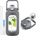 72oz Glass Water Bottle with 2-IN-1 Straw &Chug Lid, Large Motivational Glass by NOLOGLAZIC