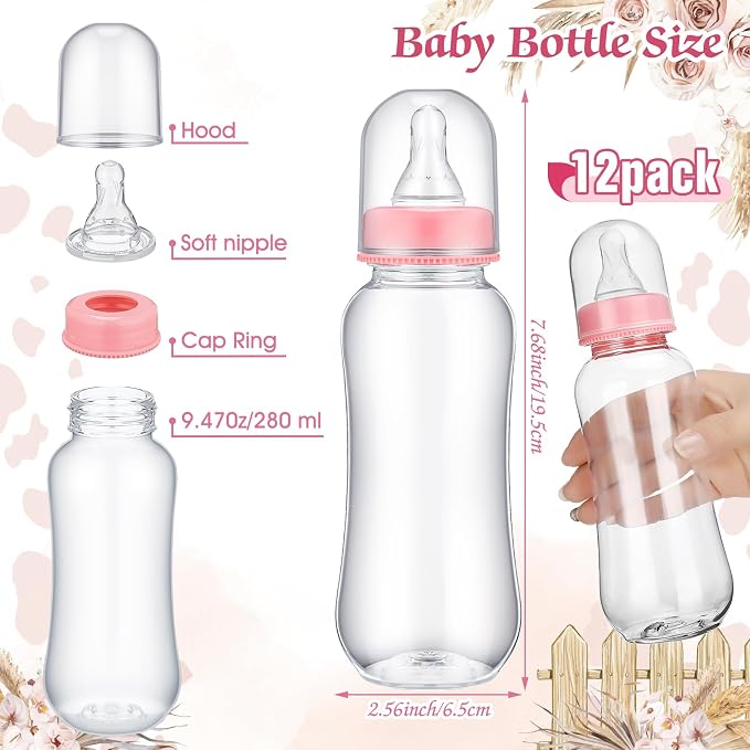 TrelaCo Cool Baby Shower Games Bottle Chug Sign and 12 Pcs Baby Bottle Shower - Image 4