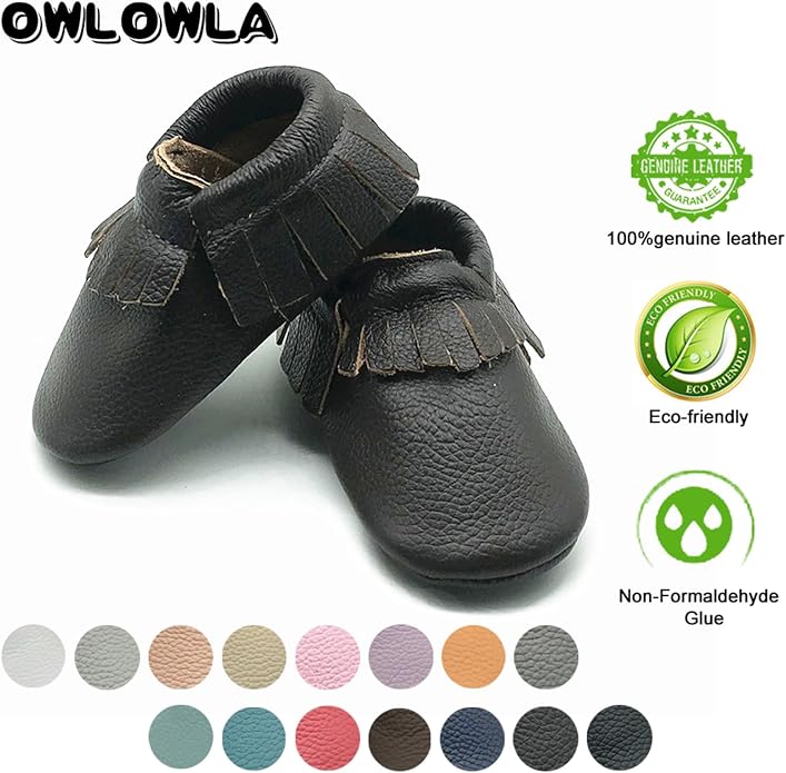 OWLOWLA Baby Moccasins Soft Sole Leather Baby Shoes Infant Toddler Pre-Walker - Image 5