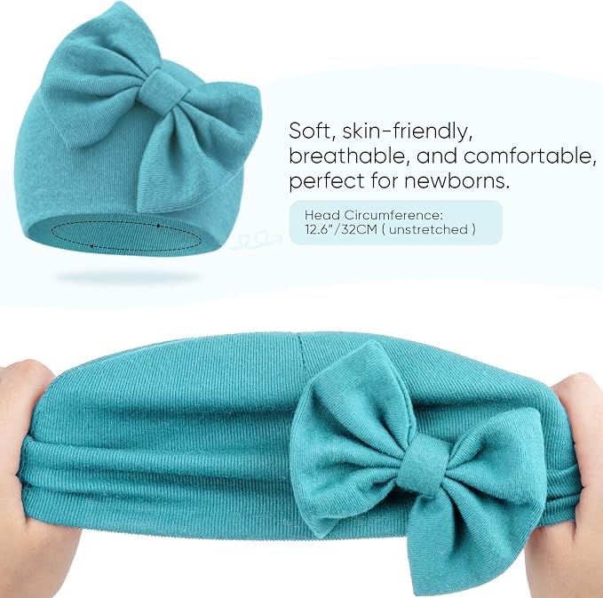 BQUBO Newborn Baby Girls Hats Mittens Set Hospital Hat Beanie Infant Bow Hats - Image 7