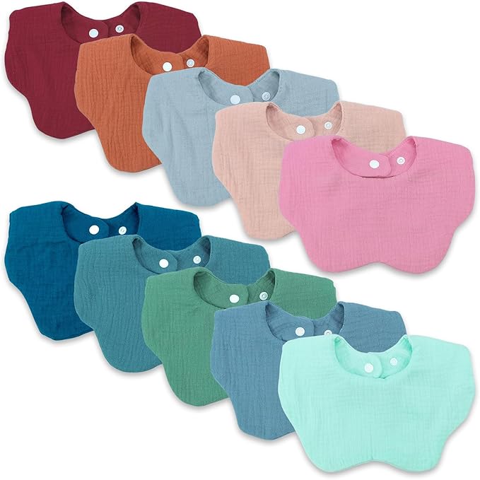 Baby Bibs Muslin Bibs for Baby Girl Boy for Drooling and Teething 10 Pack by DOSMINE