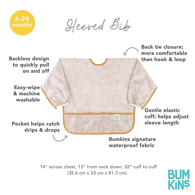 Bumkins Sleeved Bib for Girl or Boy, Baby and Toddler for 6-24 Mos, Essential - Image 5