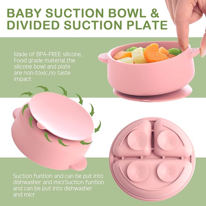 Dandat 24 Pcs Silicone Baby Feeding Set, 6 Baby Toddler Suction Bowls 6 Divided - Image 3