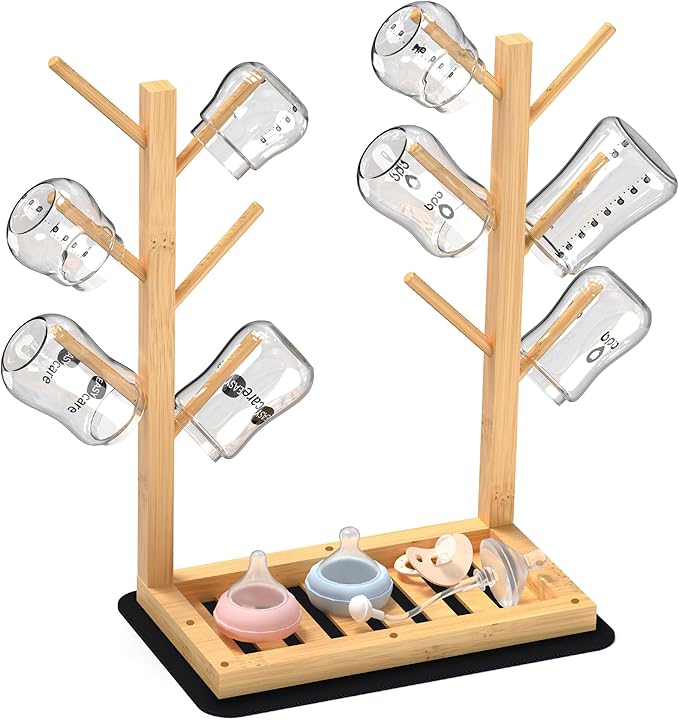 Baby Bottle Drying Rack, Vertical Bamboo Bottle Dryer Holder by Alytree