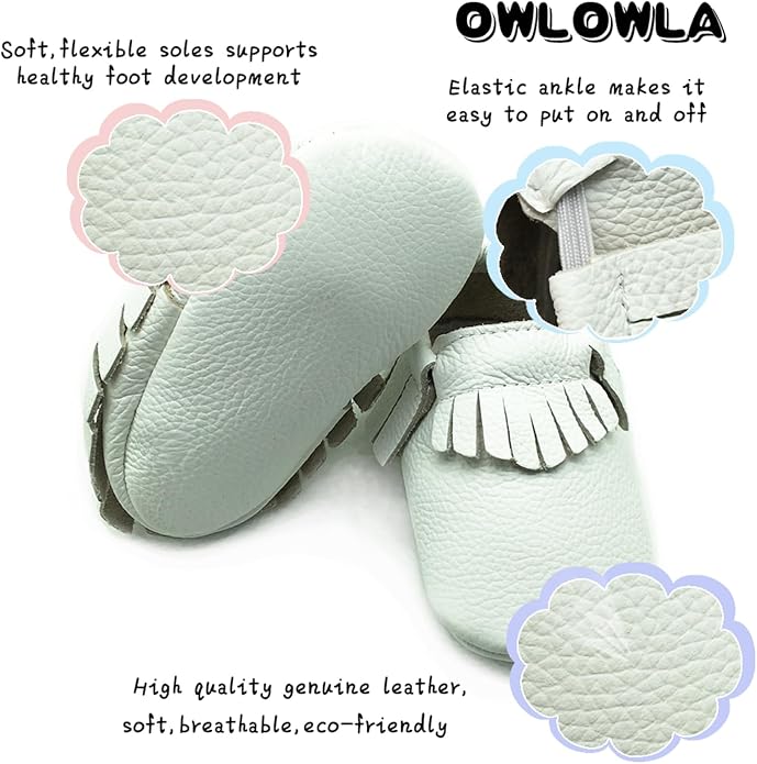 OWLOWLA Baby Moccasins Soft Sole Leather Baby Shoes Infant Toddler Pre-Walker - Image 3