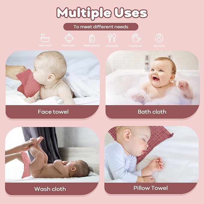 Yoofoss Muslin Baby Washcloths 100% Organic Cotton Face Towels 6 Pack Wash - Image 6