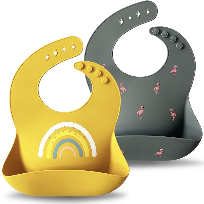 Moonkie Silicone Baby Bibs Set Of 2 | BPA Free Waterproof | Soft Flexible by Moonkie