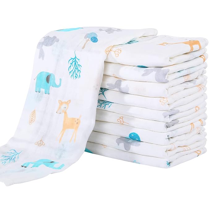 Yoofoss Muslin Burp Cloths for Baby 10 Pack 100% Organic Cotton Baby Washcloths by YOOFOSS
