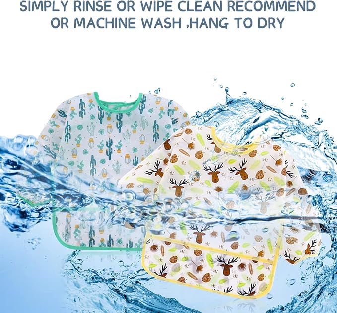5 Pcs Long Sleeved Baby Toddler Bibs Waterproof Sleeved Bib 3-24 Months - Image 2