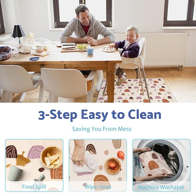 Blissful Diary Baby Splat Mat for Under High Chair, 50.4 x 50.4 Inch Wipeable - Image 5