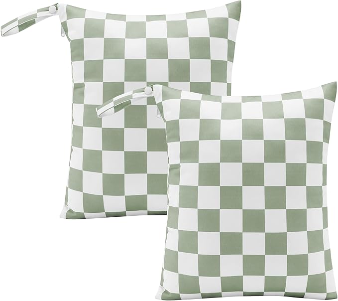 Sage Green Checkered Waterproof Wet Dy Diaper Bag by Ohocut