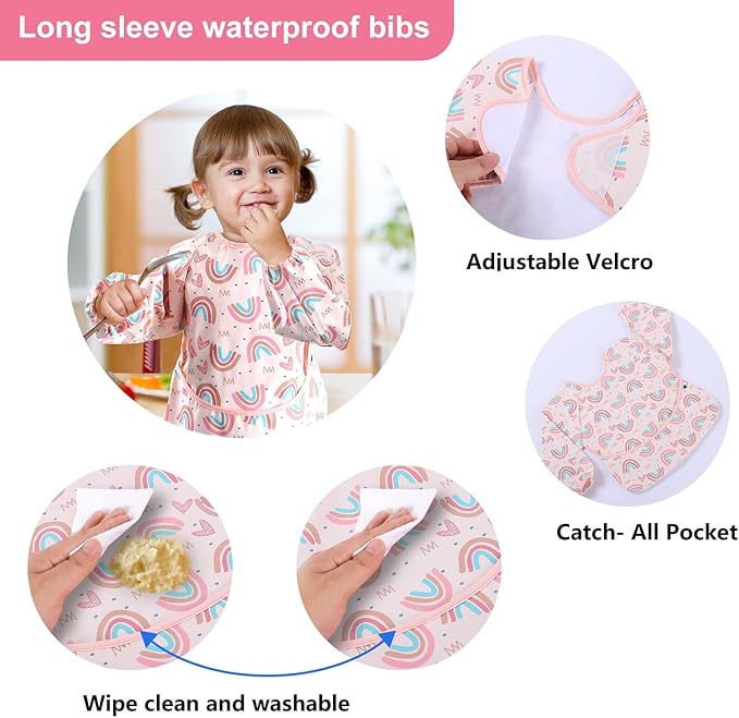 SPINFOX 2 Pack Baby Smock for Eating, Mess Proof Baby Bib, Waterproof Toddler - Image 2