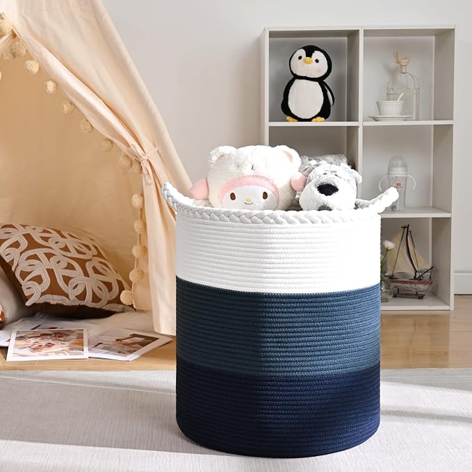 52L Storage Basket for Organizing, Cotton Rope Woven Blanket Basket, Toy - Image 3
