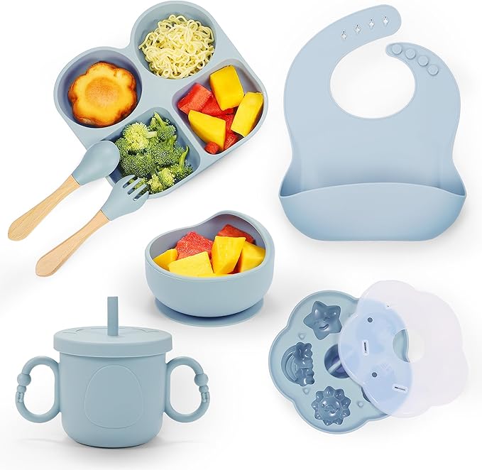 Silicone Baby Feeding Set, Baby Led Weaning Supplies, Baby Food Tableware by MIICASA