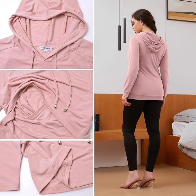GINKANA Women's Nursing Hoodie Sweatshirt Long Sleeves Breastfeeding Maternity - Image 6