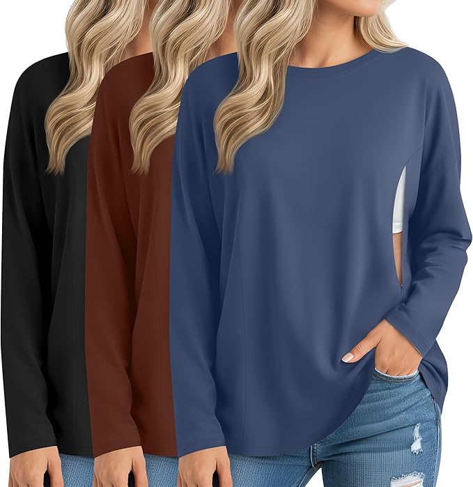 3 Pack Women's Nursing Breastfeeding Tops, Long Sleeve Maternity Shirts by Sweetyweee