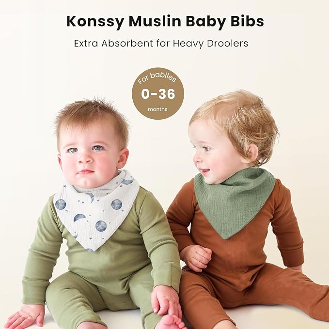 Konssy Muslin Baby Bibs 10 Pack Baby Bandana Drool Bibs 100% Cotton - Image 3