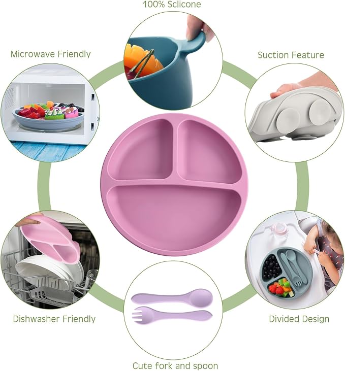 Dandat 24 Pcs Silicone Baby Feeding Set, 6 Baby Toddler Suction Bowls 6 Divided - Image 4