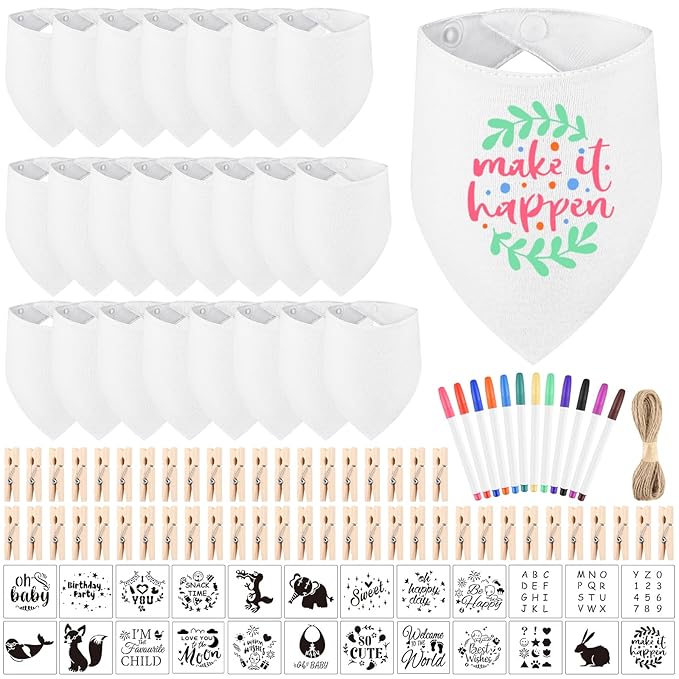 NACHLYNN 110 Pcs White Baby Bibs Baby Shower Games Set Including 24 Blank Baby by Createyourownlifestory