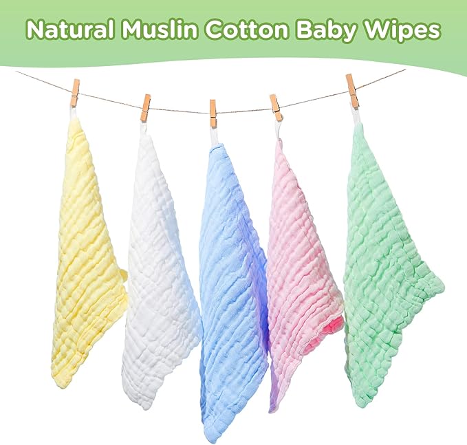 Breling 20 Pcs Baby Muslin Washcloth 12 x 12 Inch 100% Cotton Soft and - Image 4