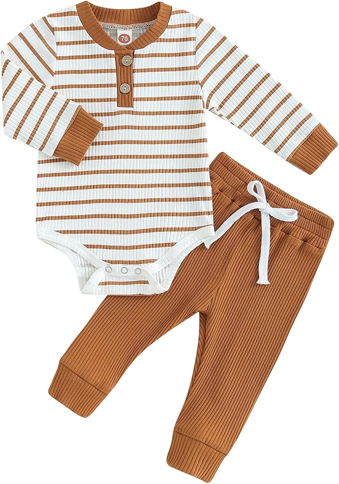 Newborn Baby Boy Girl Clothes Ribbed Knitted Long Sleeve Romper Pants Solid by MABABY