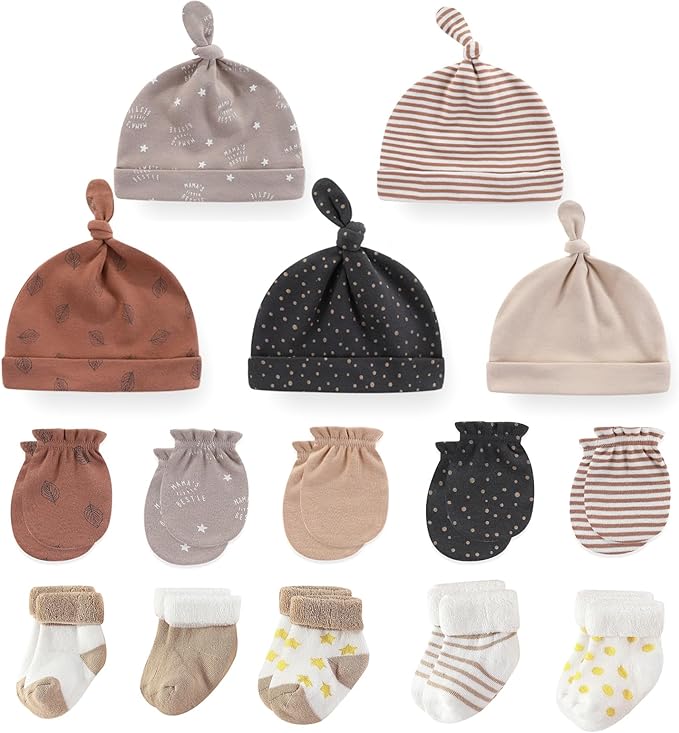 Newborn Baby Boy Girl Caps Mittens Socks Set Cotton Baby Essentials Accessories by MAMIMAKA