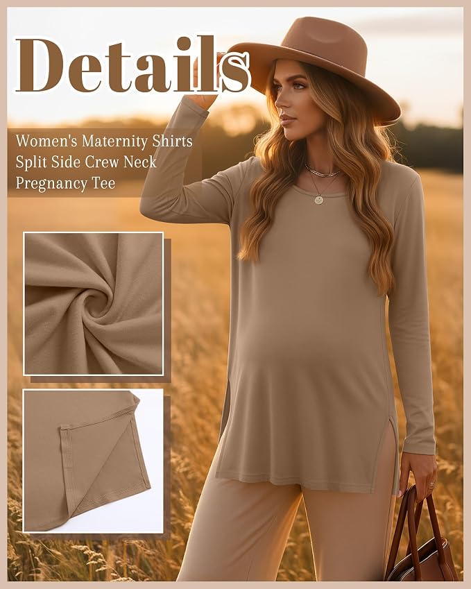 Riyiper 3 Pack Women's Maternity Long Sleeve T-Shirts Round Neck Side Split - Image 3