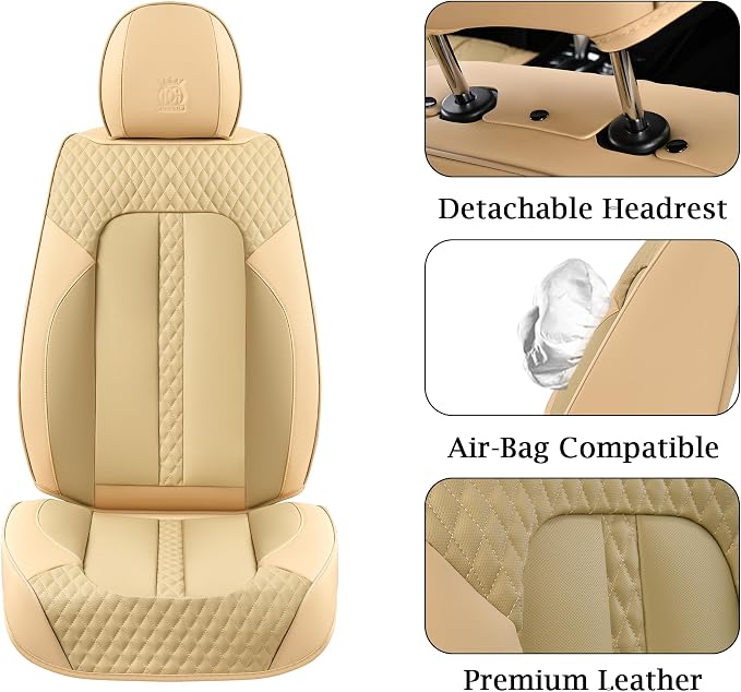 Doogo Front Seat Covers, Leather Car Seat Covers 2-Pack, Waterproof Universal - Image 4