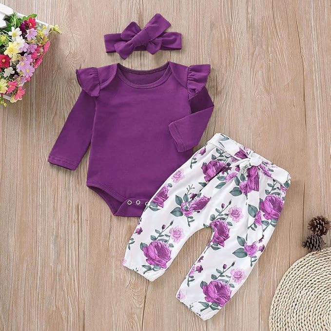 Newborn Baby Girl Clothes, Infant Girl Outfits Long Sleeve Ruffle Romper + - Image 2