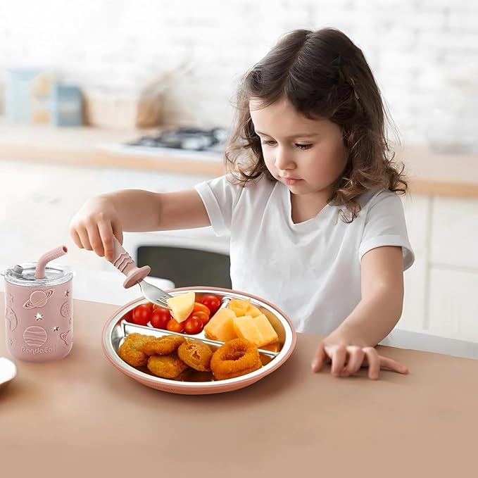 PandaEar 6-in-1 Stainless Steel Baby Feeding Set | Divided Suction Plate - Image 2