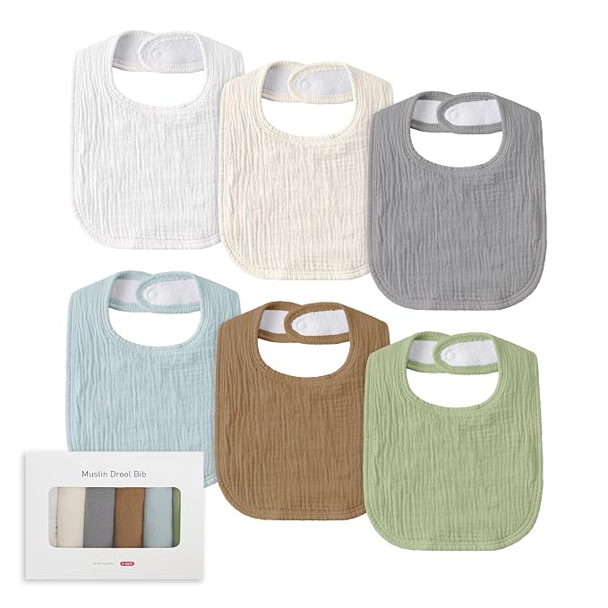 Muslin Baby Drool Bibs for Unisex Boys Girls, 6 Pack Soft Cotton Baby Bib for by LYRICHOMBABY