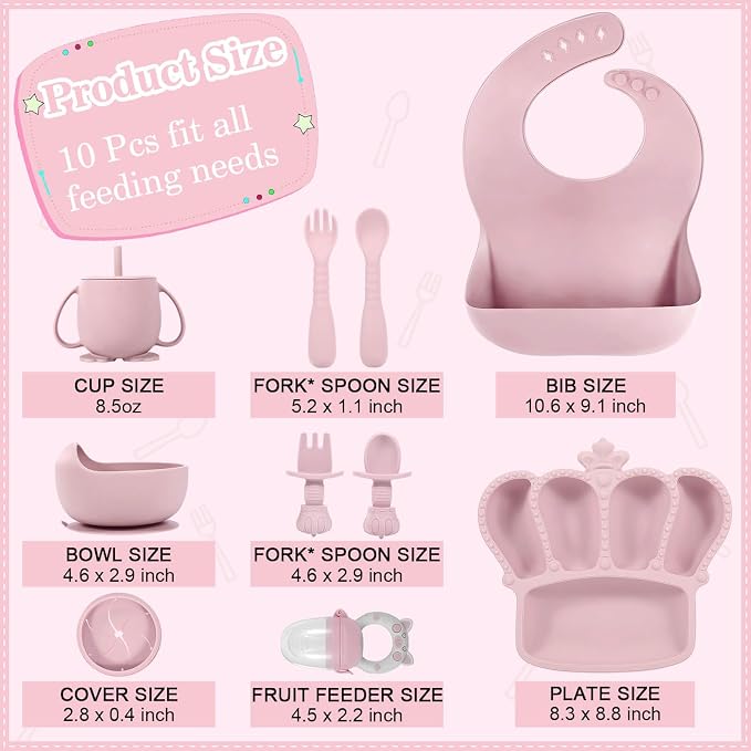 Silicone Baby Feeding Set 10 Pcs Baby Led Weaning Supplies Suction Bowl Divided - Image 2