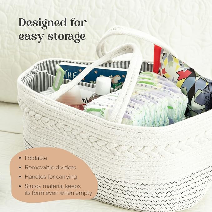 luxury little Diaper Caddy Organizer, Large Cotton Rope Nursery Baby Basket - Image 9