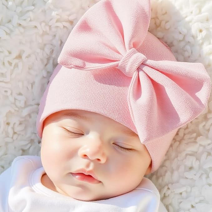 Bamery Newborn Baby Girl Hat Cotton Baby Bow Beanie Preemie Hats Spring Infant - Image 6