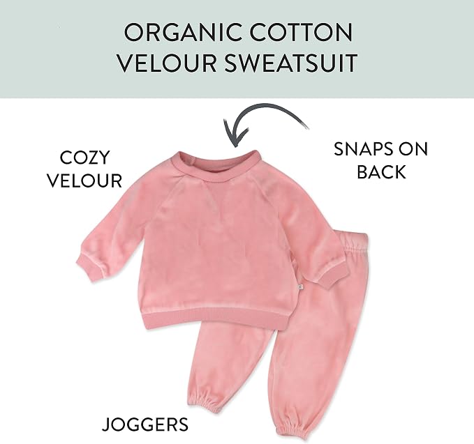 HonestBaby Baby 2-Piece Cozy Velour 100% Organic Cotton Sweatshirt and Jogger - Image 2