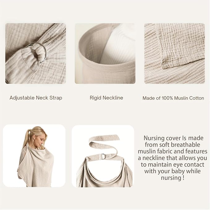 Muslin Cotton Nursing Cover Up for Baby Breastfeeding, Breathable & Soft - Image 3