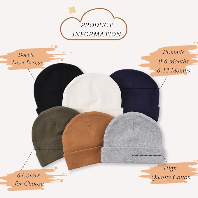 Bamery Cotton Baby Girl Hat Preemie Boys Beanie Newborn Hospital Hats Winter - Image 3