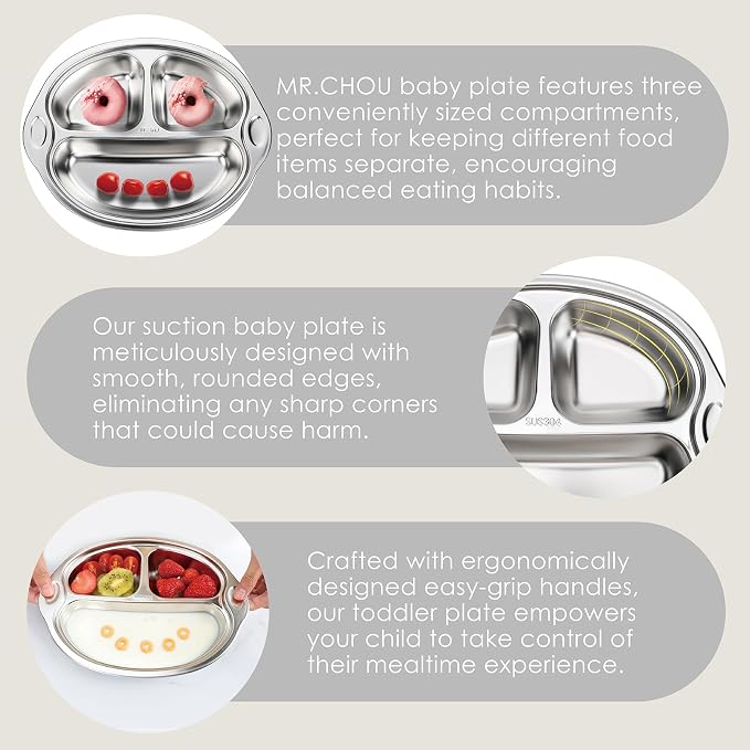 MR. CHOU Stainless Steel Baby Suction Plate, Divided Plates - Image 2
