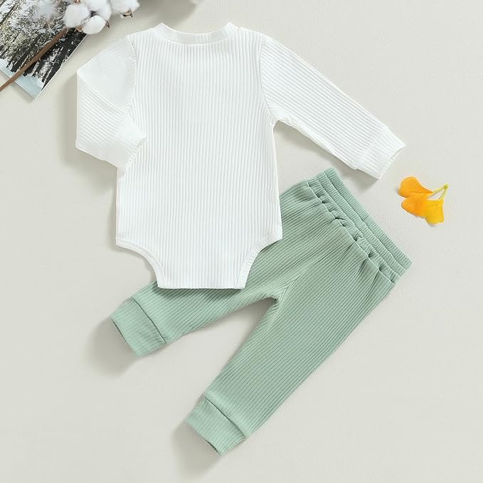 Newborn Baby Boy Girl Clothes Ribbed Knitted Long Sleeve Romper Pants Solid - Image 7