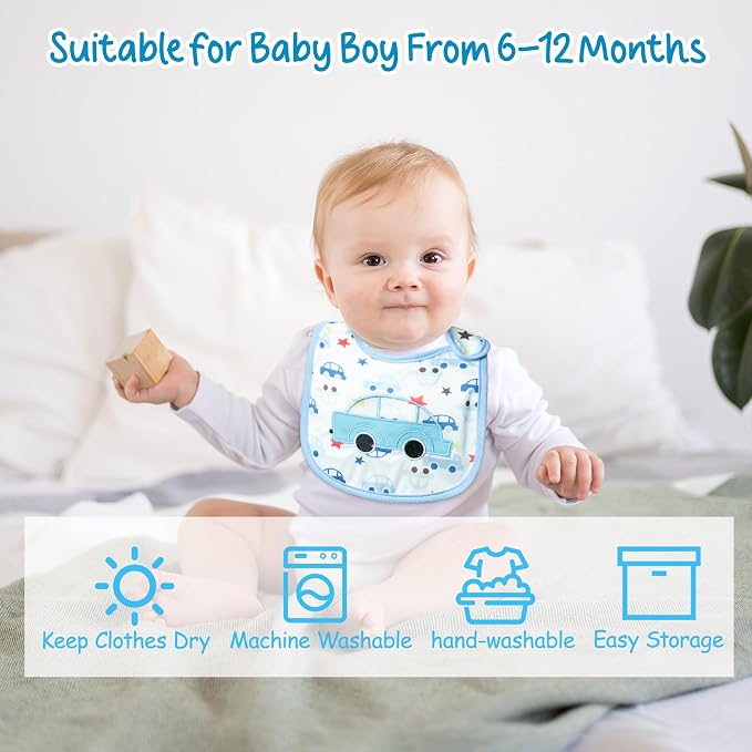7Pcs Cotton Waterproof Baby Bibs Hook Loop Closure Newborn Bib Keepsake Baby - Image 4
